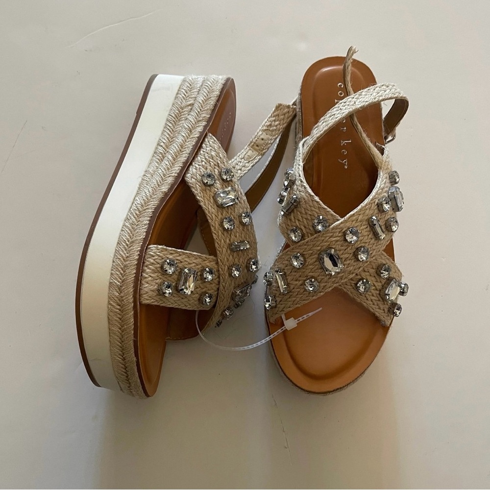 Copper Key Firefly Jute Jeweled Platform Woven Wedge Espadrille Sandals - Picture 3 of 4